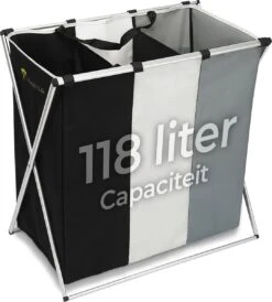 HAPPY LIFE – Wassorteerder – Stevige Grote Wasmand Met 3 Vakken – 118 L Opvouwbaar – Aluminium - Polyester