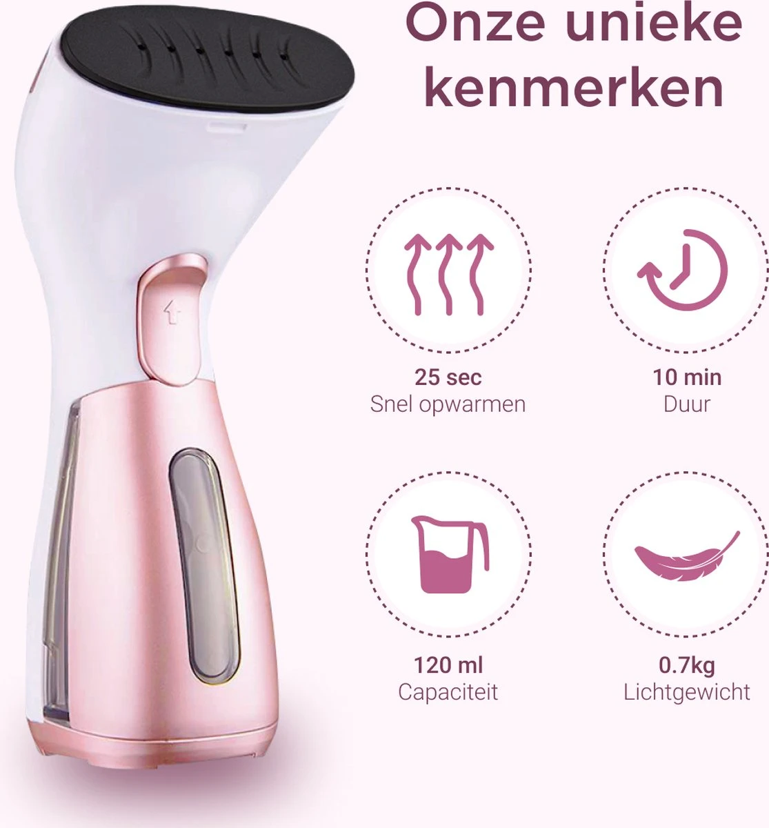 Luxe Kledingstomer - Handstomer - Handstoomreiniger - Stoomstrijkijzer - Stomer Kleding - Voor Op Reis - Roze - Afbeelding 2