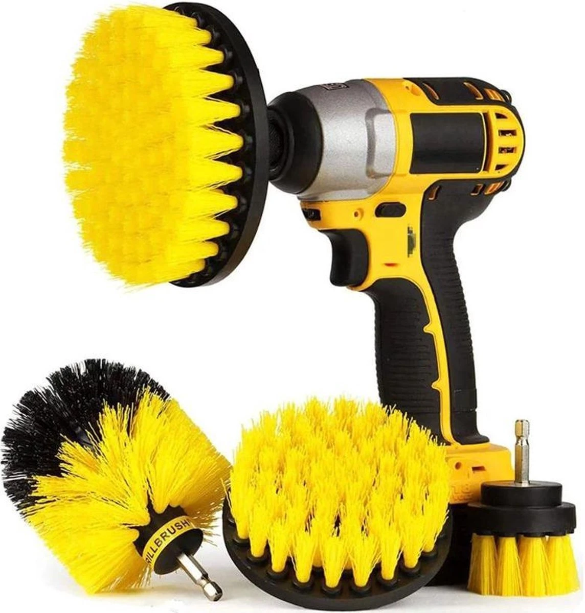 Merkloos 4 Delige Borstelset Voor Boormachine | Schrobborstel Opzetstuk | 4 Maten Boorborstels | Reinigingsborstels Voor Binnen En Buiten | 50mm / 100mm / 120mm / 89mm