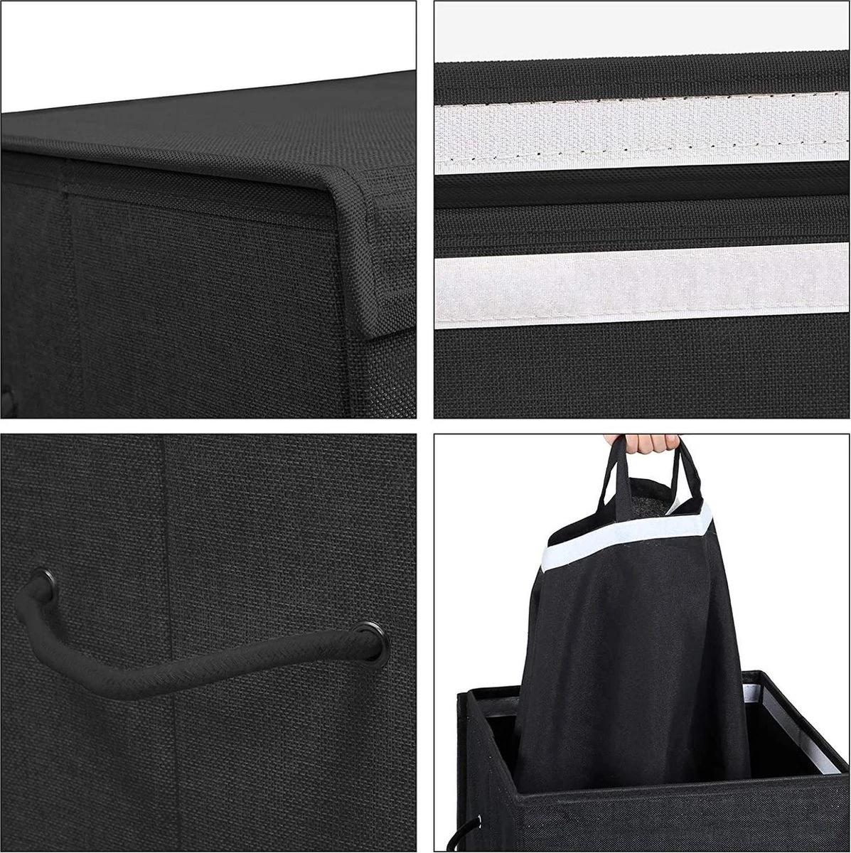 Opvouwbare Wasmand Met Deksel En Handvaten, 85L - Zwart - Afbeelding 6