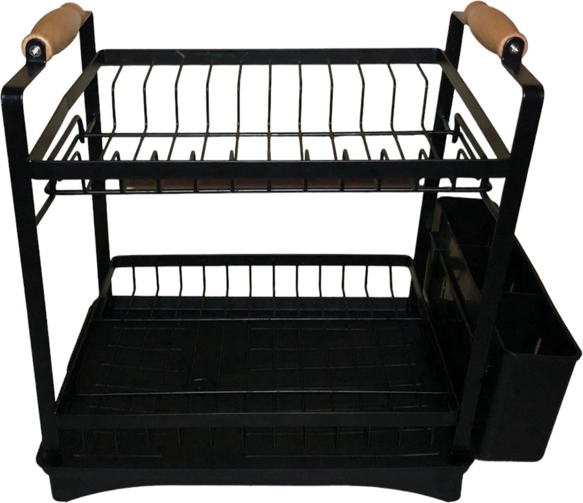 Afdruiprek - Zwart/ Met Flexibele Water Afvoer/ Borden, Pannen Bestek/ RVS/ Lichtgewicht/ Lekbak/ Luxe Uitvoering