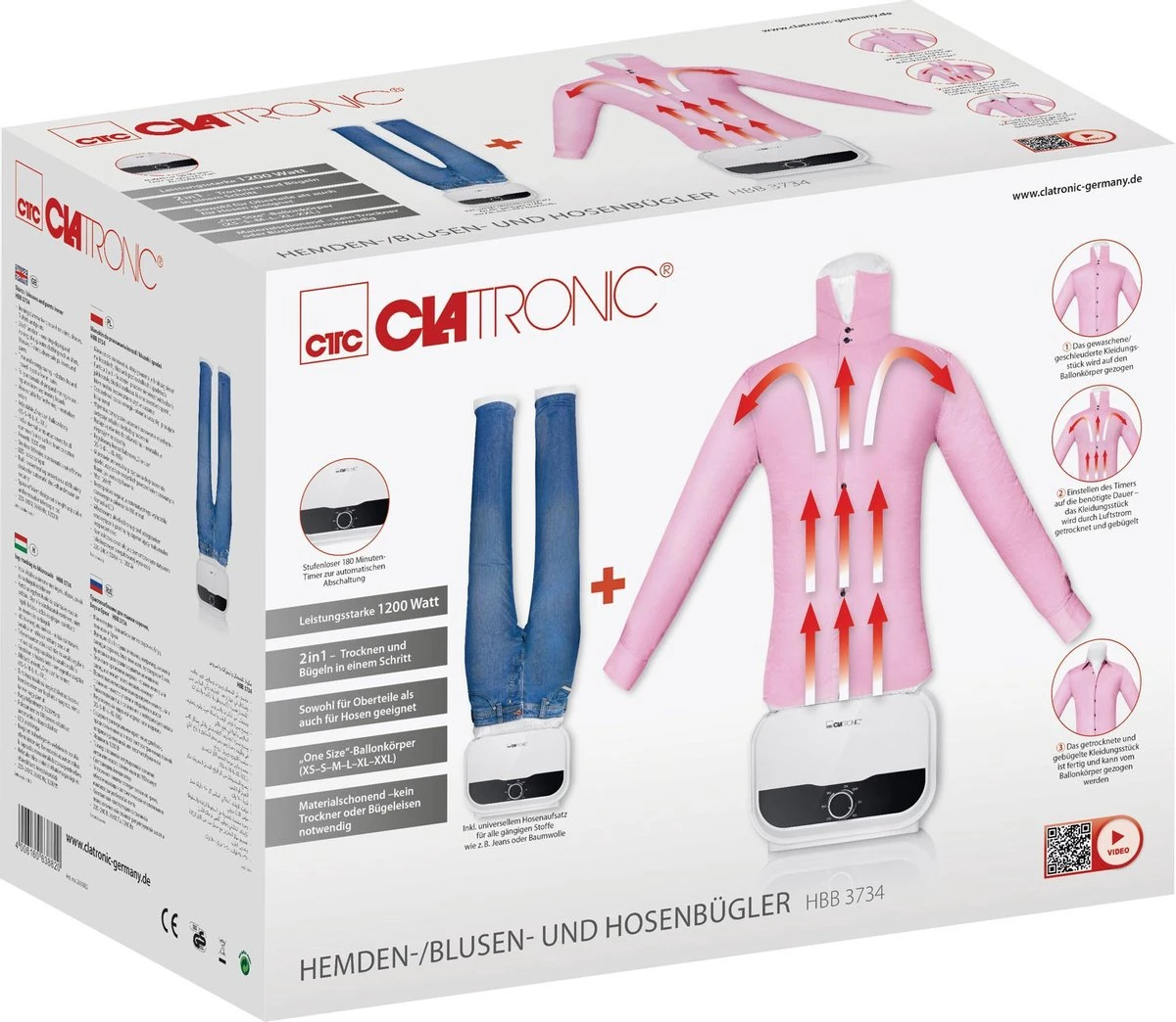 Clatronic HBB 3734 -Hemden-/blouse- En Broekstrijksysteem - Drogen En Strijken In één Stap - Afbeelding 6