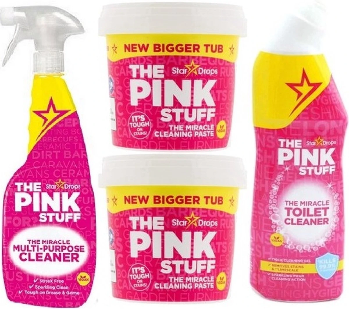 Stardrops 4x The Pink Stuff - Het Wonder Reinigingsmiddel – Multi-purpose Spray - 2X 850gr Schoonmaakpasta - Toiletreiniger - Milieuvriendelijk - Huishouden