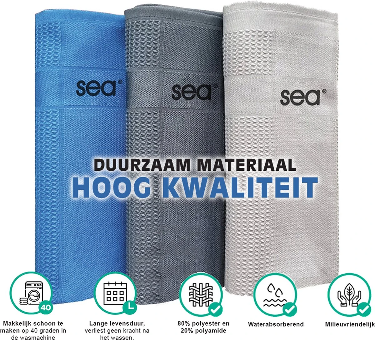 SEA Microvezeldoekjes | 3 SETS | Schoonmaakdoeken | Duurzaam | Microvezel Doek Auto | Reinigingsdoekjes | Microvezeldoeken | Schoonmaakdoekjes | Raamdoeken | 60x40cm | 3x3 Stuks - Afbeelding 3