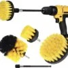 Merkloos 4-delige Borstelset Voor Boormachine - Inclusief Verlengstuk - Opzetborstels - Schrobborstel - Schuurborstel - Schoonmaakborstel - Tapijtreiniger - Brush - Geel - Gratis Verzending