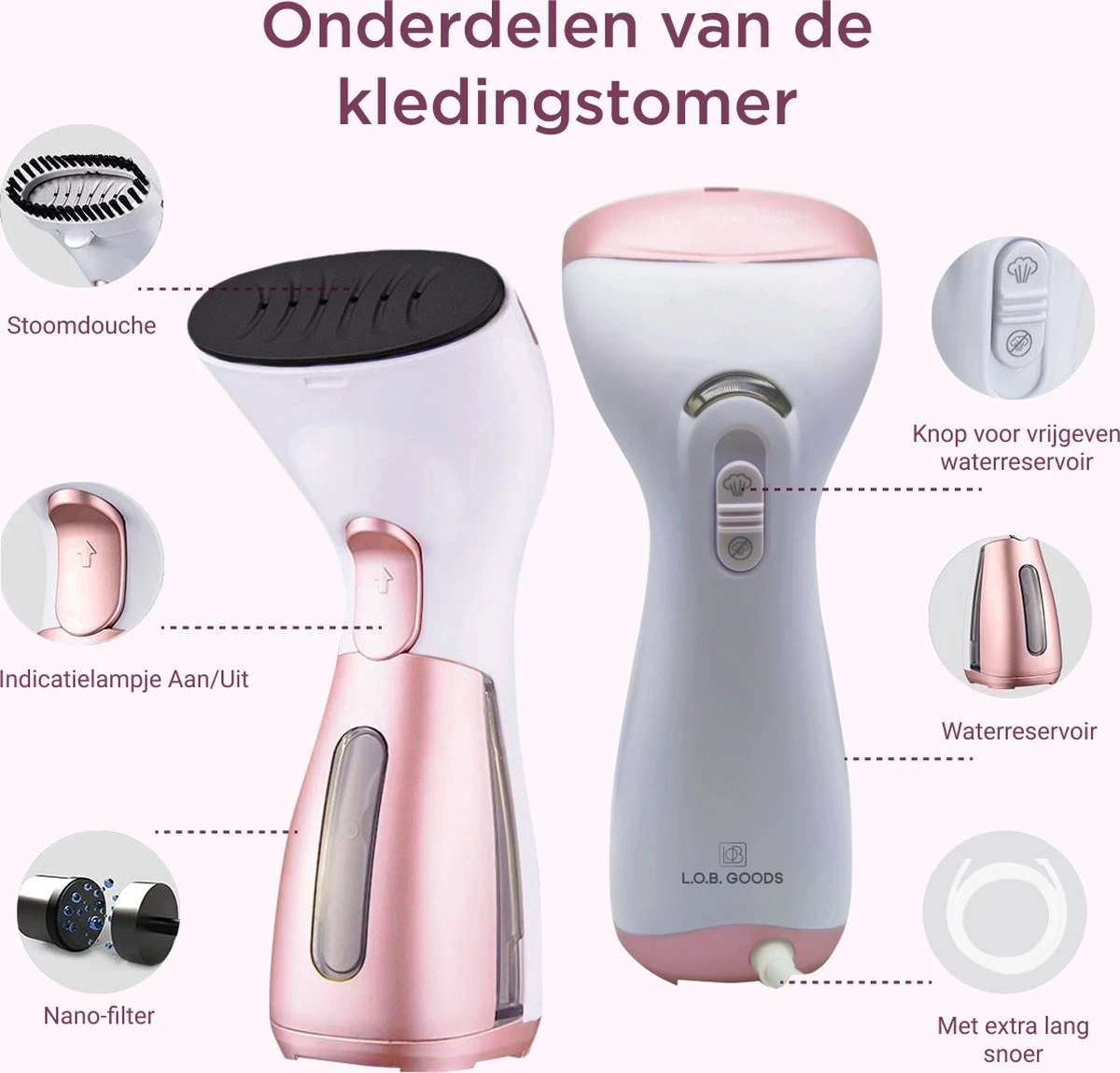 Luxe Kledingstomer - Handstomer - Handstoomreiniger - Stoomstrijkijzer - Stomer Kleding - Voor Op Reis - Roze - Afbeelding 9