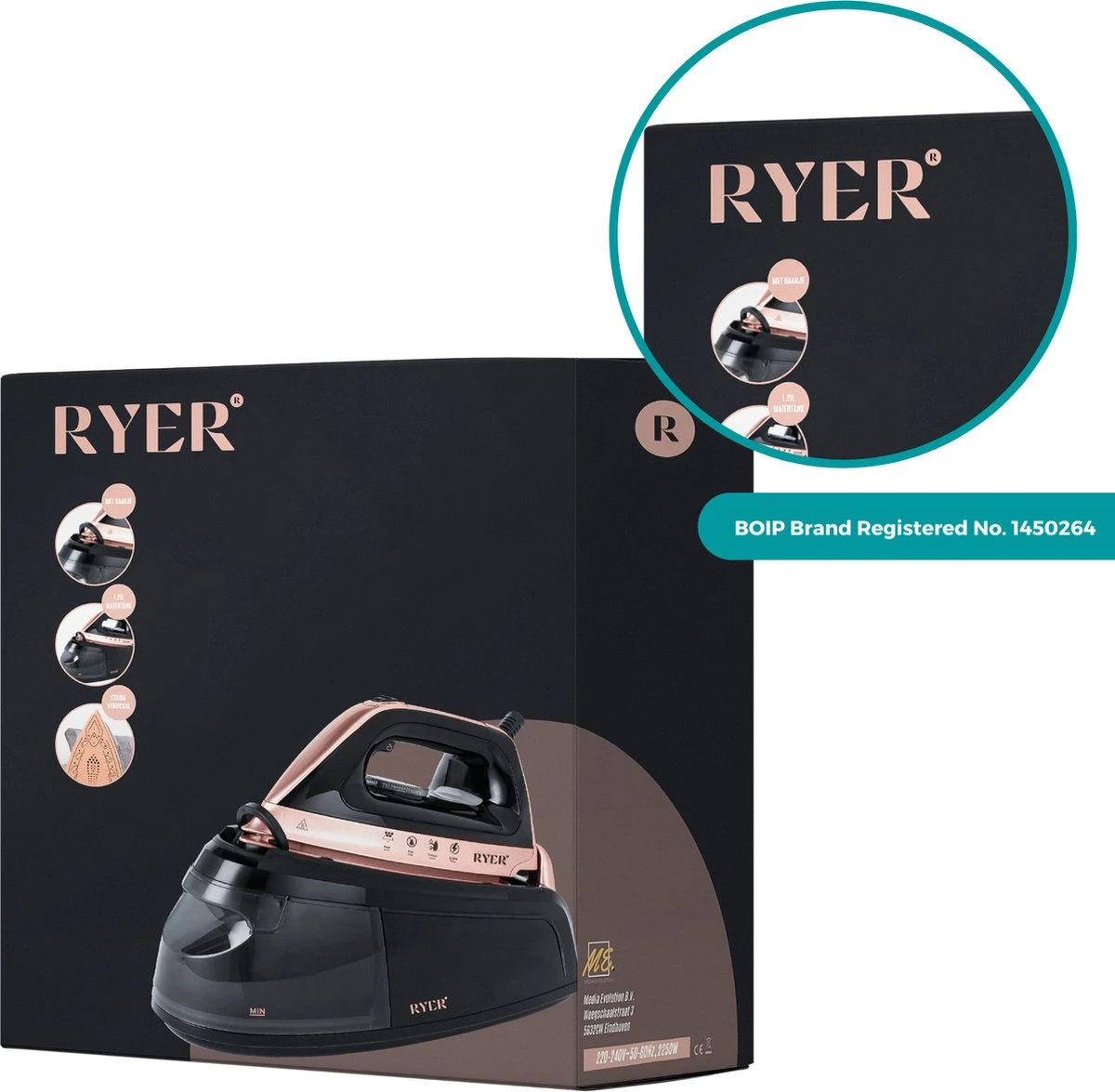 RYER Stoomstrijkijzer Met Stoomgenerator - Iron - Keramische Zoolplaat - Afbeelding 11