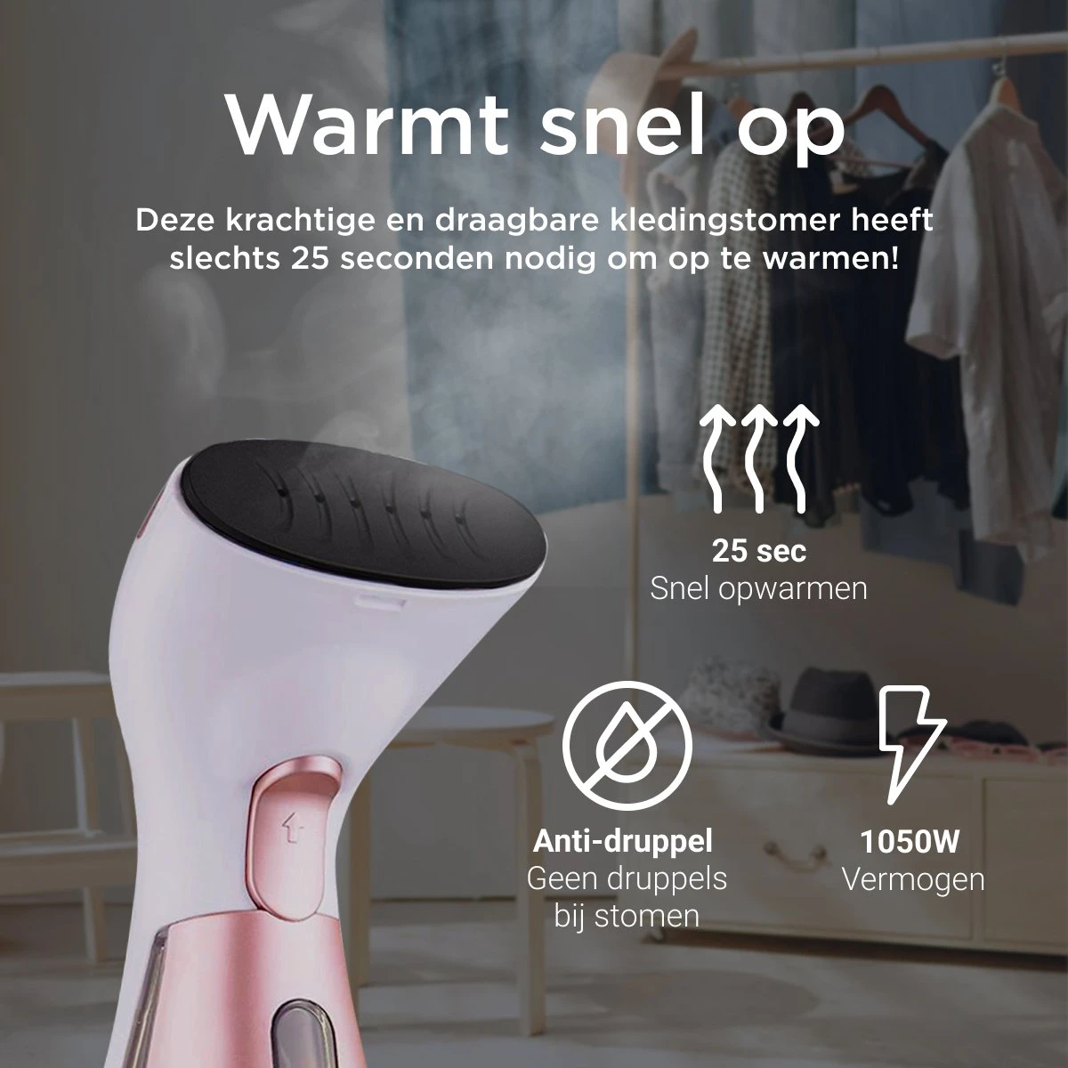 Luxe Kledingstomer - Handstomer - Handstoomreiniger - Stoomstrijkijzer - Stomer Kleding - Voor Op Reis - Roze - Afbeelding 3