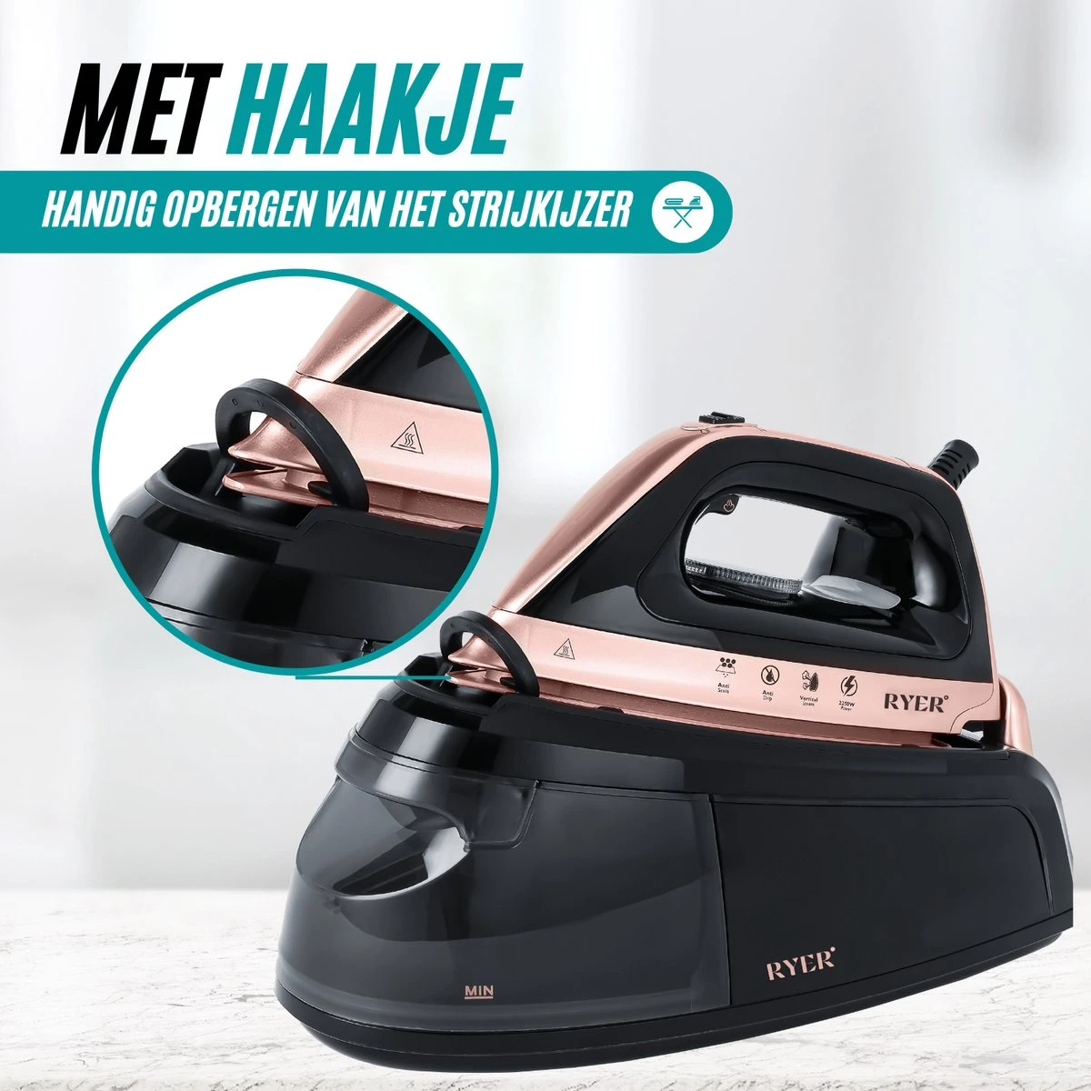 RYER Stoomstrijkijzer Met Stoomgenerator - Iron - Keramische Zoolplaat - Afbeelding 3