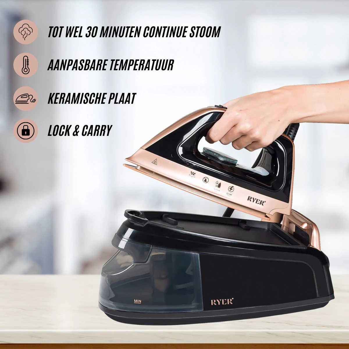 RYER Stoomstrijkijzer Met Stoomgenerator - Iron - Keramische Zoolplaat - Afbeelding 4