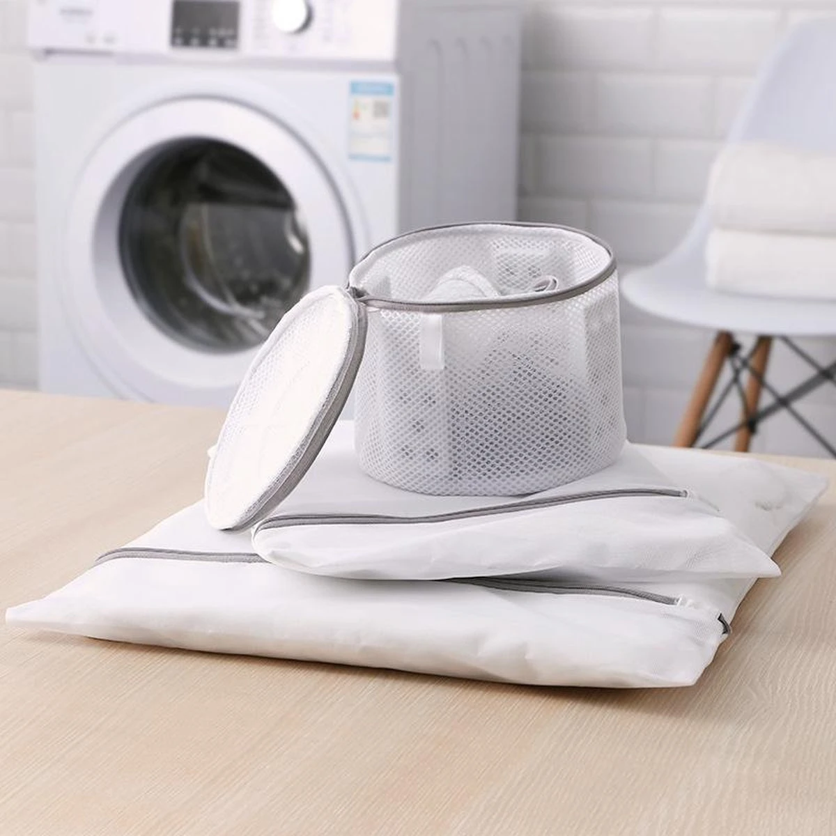 Merkloos Waszak 4 Delig - 1x Groot (50x60 Cm) - 1x Middel ( 40x50cm) - 1x Normaal (30x40cm) - 1x BH (17x15cm) - Afbeelding 2