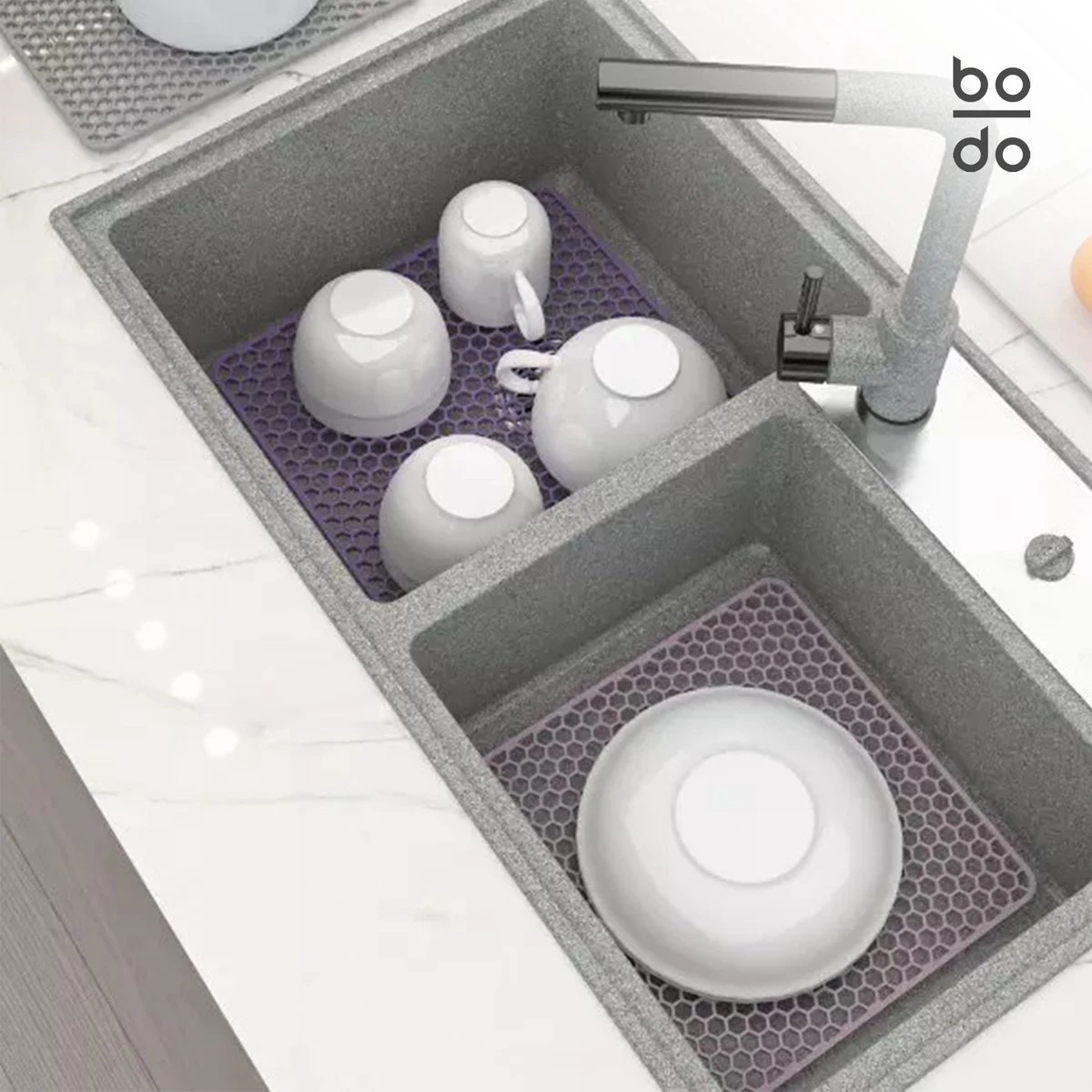BODO Gootsteenmat Siliconen Donker Grijs - 30.5 X 30.5 Cm - Keuken Accessoires - Gootsteen Beschermer - Onderzetters Siliconen - Anti Kras - Gootsteen Accessoires - Afbeelding 4