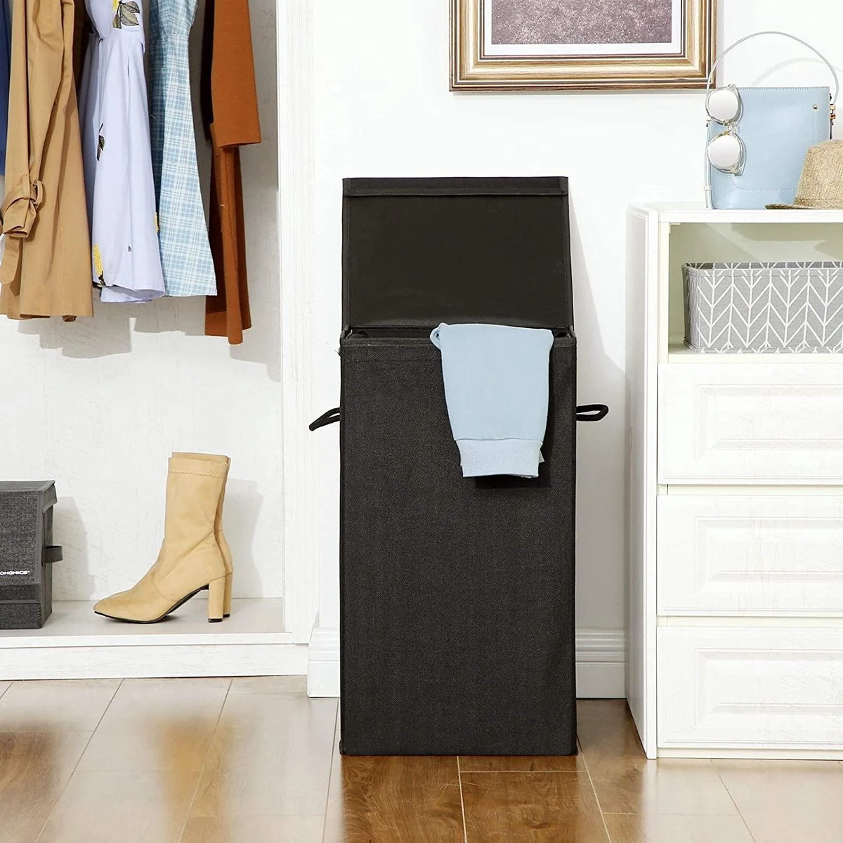 Opvouwbare Wasmand Met Deksel En Handvaten, 85L - Zwart - Afbeelding 5