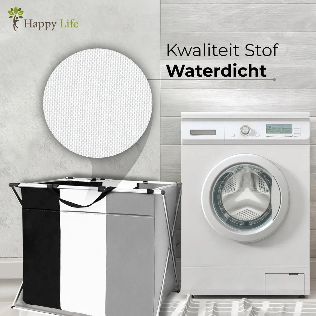 HAPPY LIFE – Wassorteerder – Stevige Grote Wasmand Met 3 Vakken – 118 L Opvouwbaar – Aluminium - Polyester - Afbeelding 6