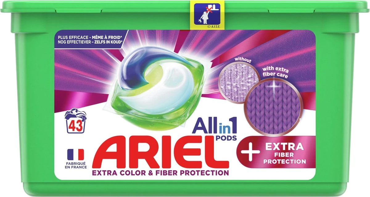 Ariel All In 1 Wasmiddel Pods +Vezelbescherming - 3x43 Wasbeurten - Voordeelverpakking - Afbeelding 2
