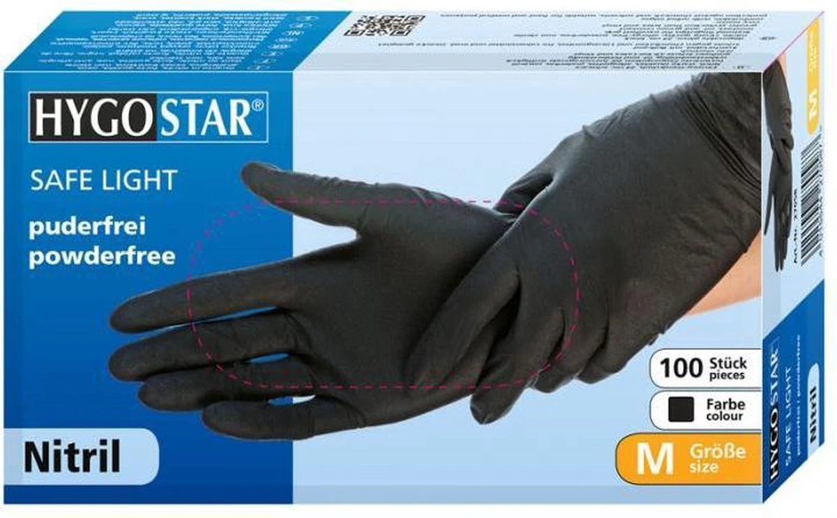 Hygostar Wegwerp Handschoenen - Nitril - Poedervrij - Zwart - S - 100 Stuks