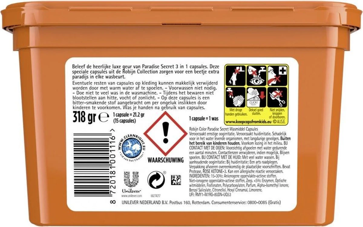 Robijn Paradise Secret 3 In 1 Wascapsules - 4 X 15 Wasbeurten - Voordeelverpakking - Afbeelding 3