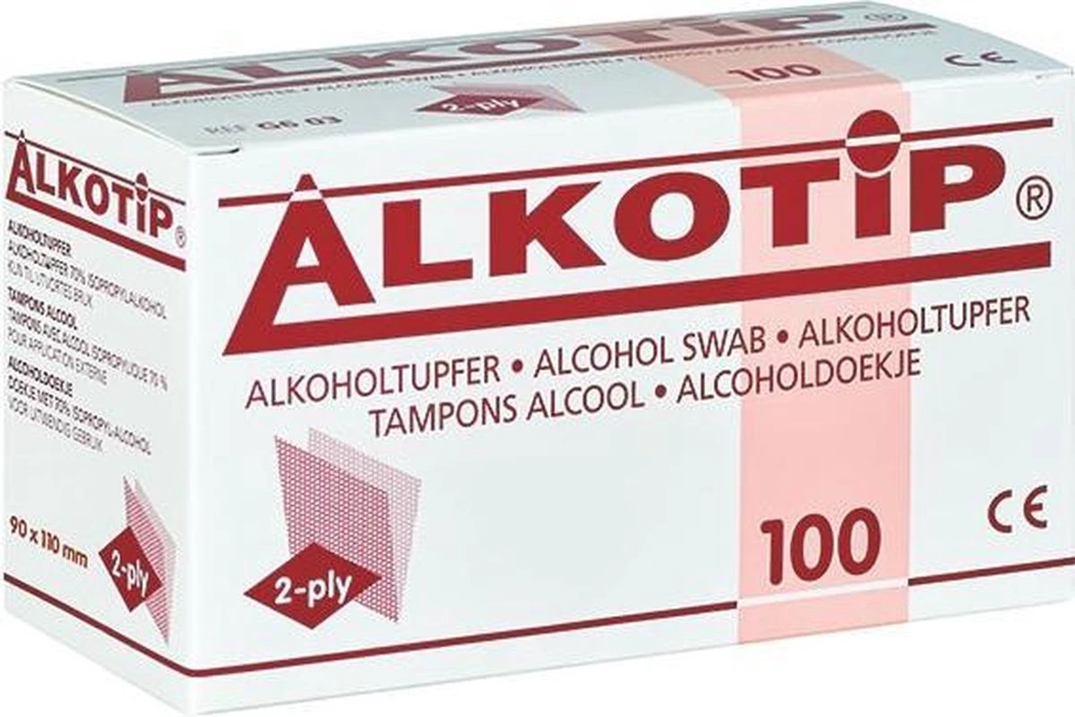 Alcoholdoekjes 90x110mm, 100 Stuks