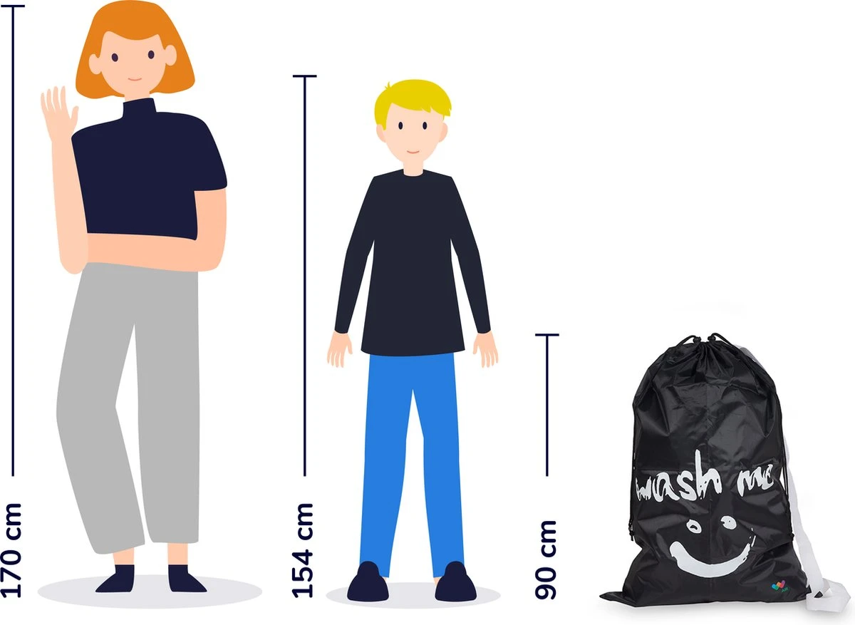 Wonair - Waszak Groot - 60x90cm - Zwart - Met Trekkoord En Draagband - Afbeelding 5