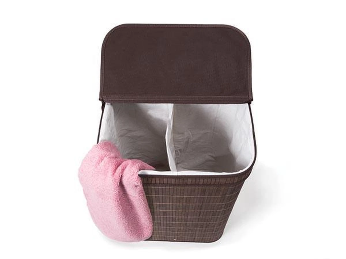 Bamboe Wasmand - Met Extra Waszak Met 2 Vakken - Bruin - Afbeelding 2