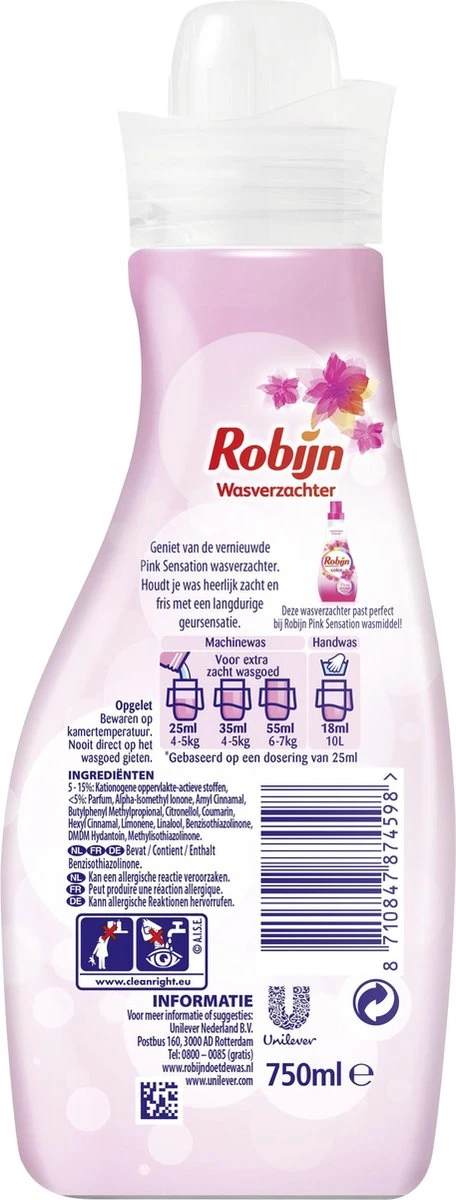 Robijn Pink Sensation Vloeibaar Wasverzachter - 4 X 30 Wasbeurten - Voordeelverpakking - Afbeelding 2