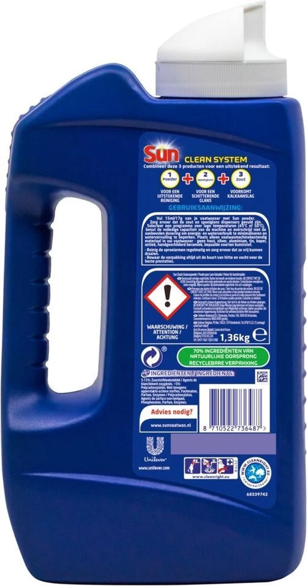 SUNĀ® Sun Vaatwaspoeder 1,36KG - 80 Wasbeurten - Afbeelding 2