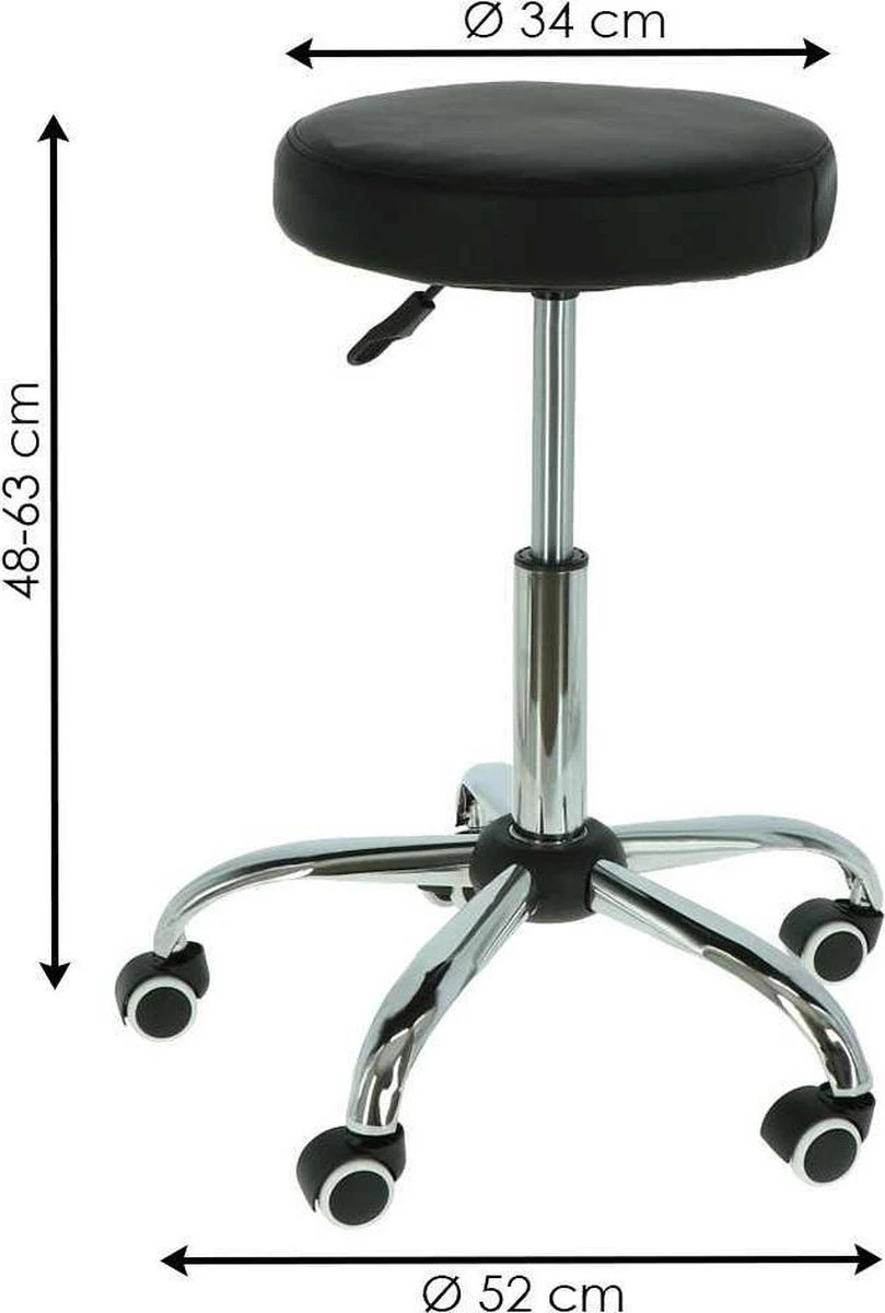 Alora Tabouret Op Wielen - Zadelkruk - Zwart - Kruk – Kapperskruk - Draaikruk - Werkkruk - Verstelbaar - Afbeelding 3